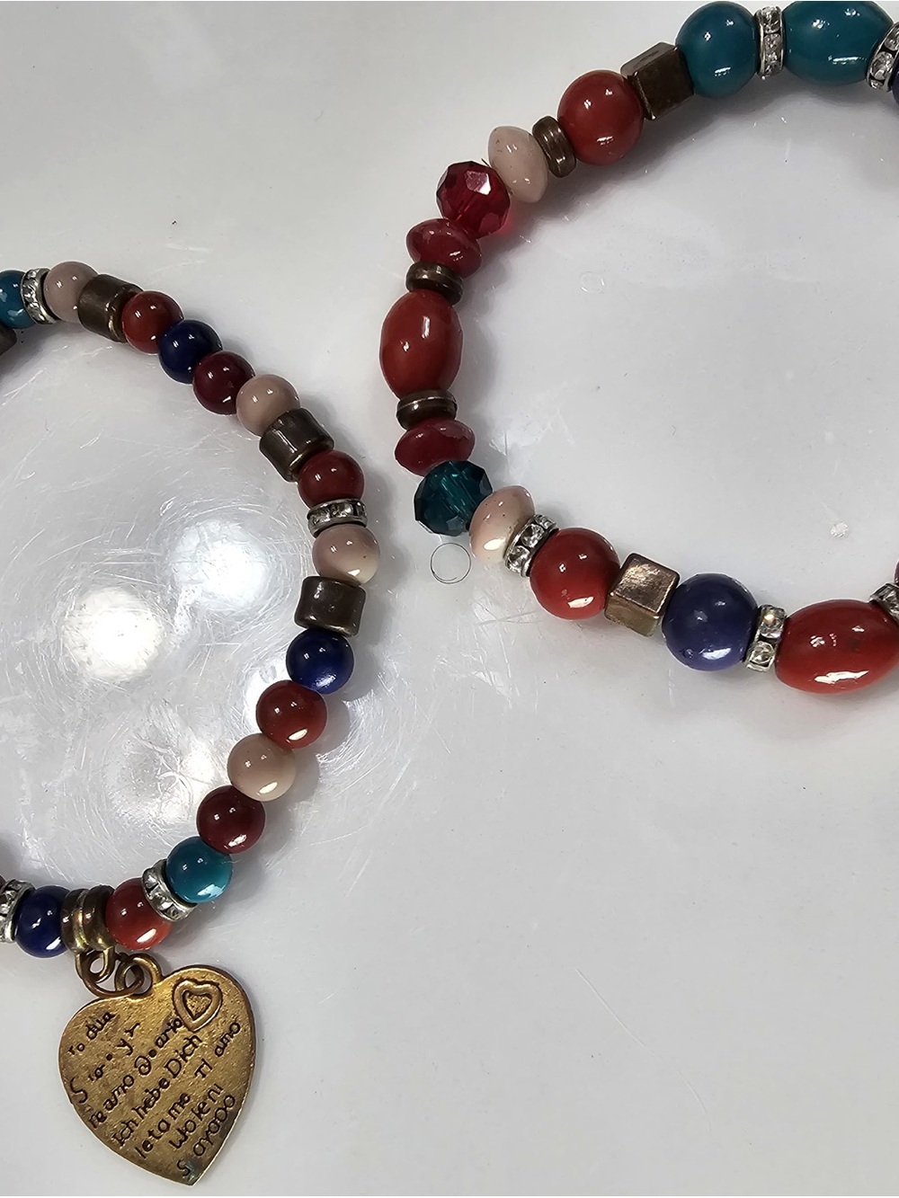 Multi-Color Beaded Heart Charm Bracelet - Women Jewelry